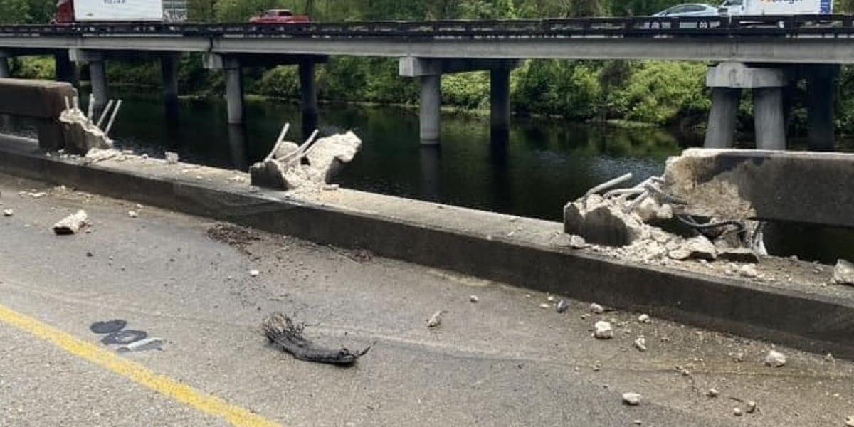Bridge Bash Guardrail Damage Causes 12-hour Highway Closure