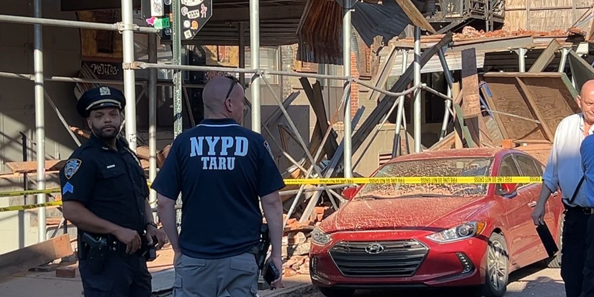 Close Call! No Injuries As Brooklyn Roof Partially Collapses, Metal Falls Onto Cars And Scaffolding