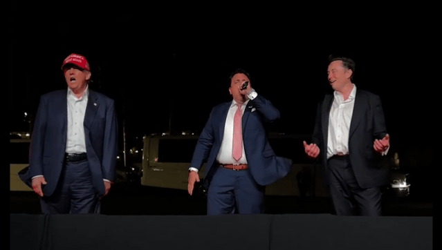 Watch moment Trump and Elon Musk belt out God Bless America in rendition that wows Maga crowd – but fans spot major flaw