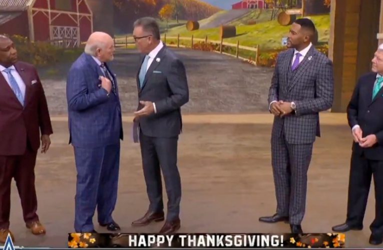 Terry Bradshaw held back by Fox NFL host Curt Menefee after Howie Long confronts him to say ‘you’re soft’ live on air