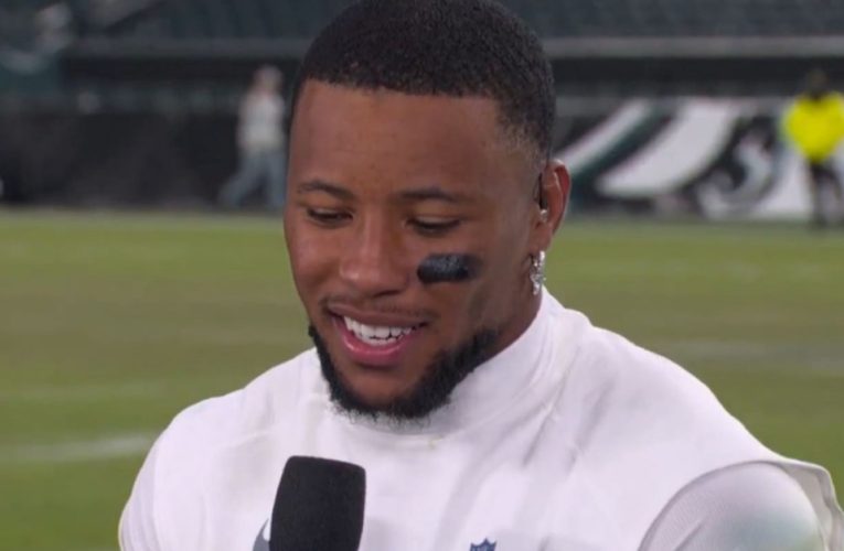 Saquon Barkley’s live TV interview interrupted by Philadelphia Eagles fans after their chant is caught on hot mic