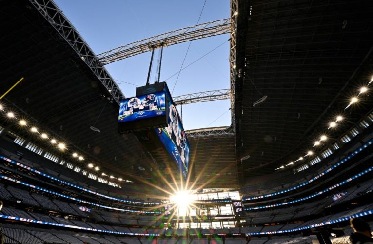 Cowboys’ AT&T Stadium roof collapses in scary scenes as huge chunk of metal falls onto field before Texans game