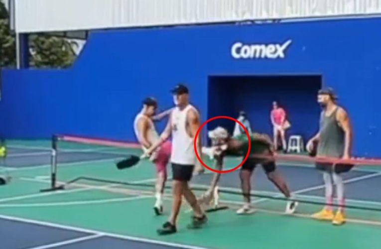 Watch shocking moment sore loser pickleball player KICKS rival in face KO’ing him on court after match defeat