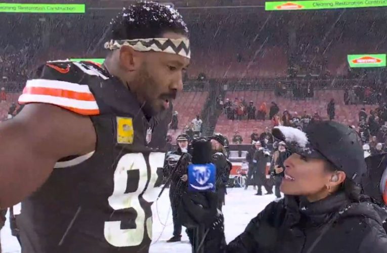 Myles Garrett sends clear message to NFL rival TJ Watt on live TV after dominating Pittsburgh Steelers in snowy TNF