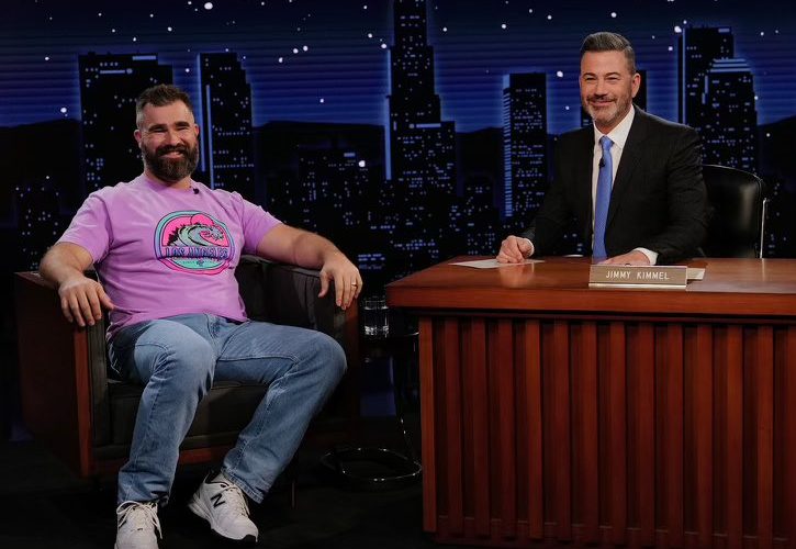 Jason Kelce announces new career venture live on Jimmy Kimmel Show after suffering another wardrobe malfunction