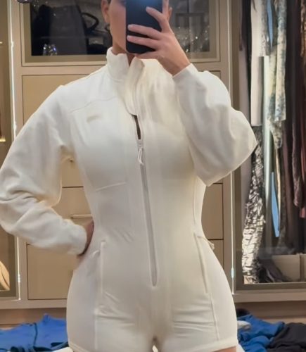 Kim Kardashian copies Bianca Censori AGAIN as she poses in very short white onesie from new Skims line