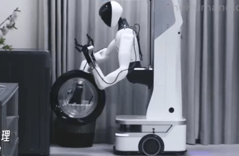 Watch as chilling robot servant with eerie disembodied design does LAUNDRY as China touts futuristic chore-busting tech