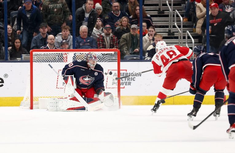 Jonatan Berggren scores with 36 seconds remaining, Red Wings top Blue Jackets 5-4